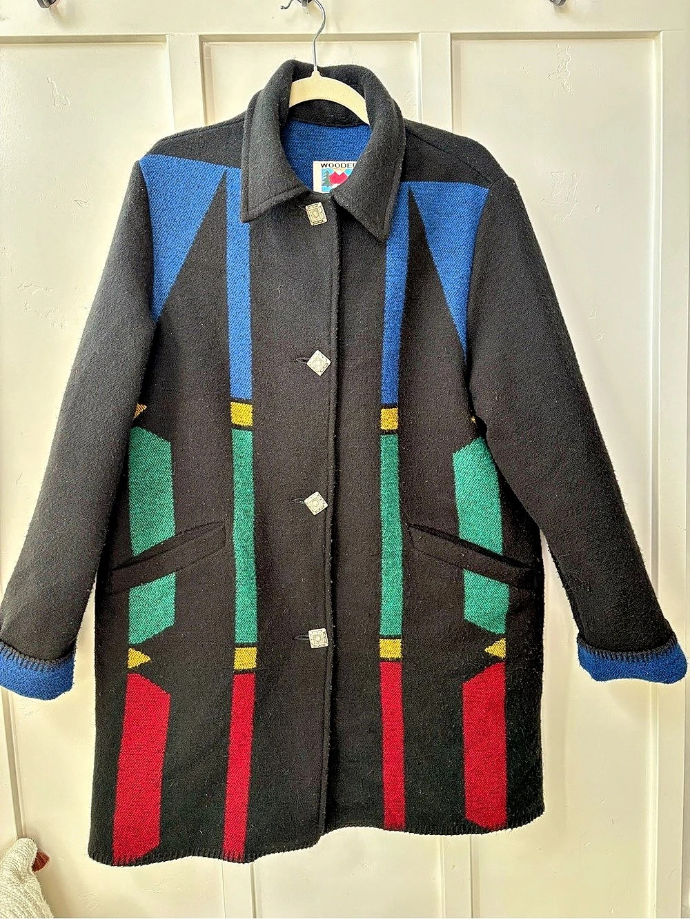 Wooded River Black Coat Made in Idaho Geometric Wool Blend Size Large